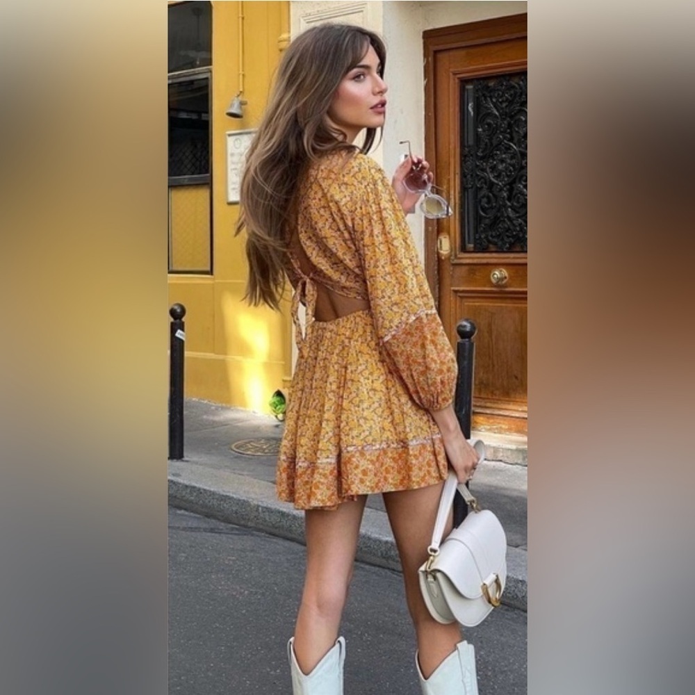 New! Maje Risso Yellow Floral Cut-Out Mini Long Sleeve Dress 🌼 Small - Picture 9 of 16